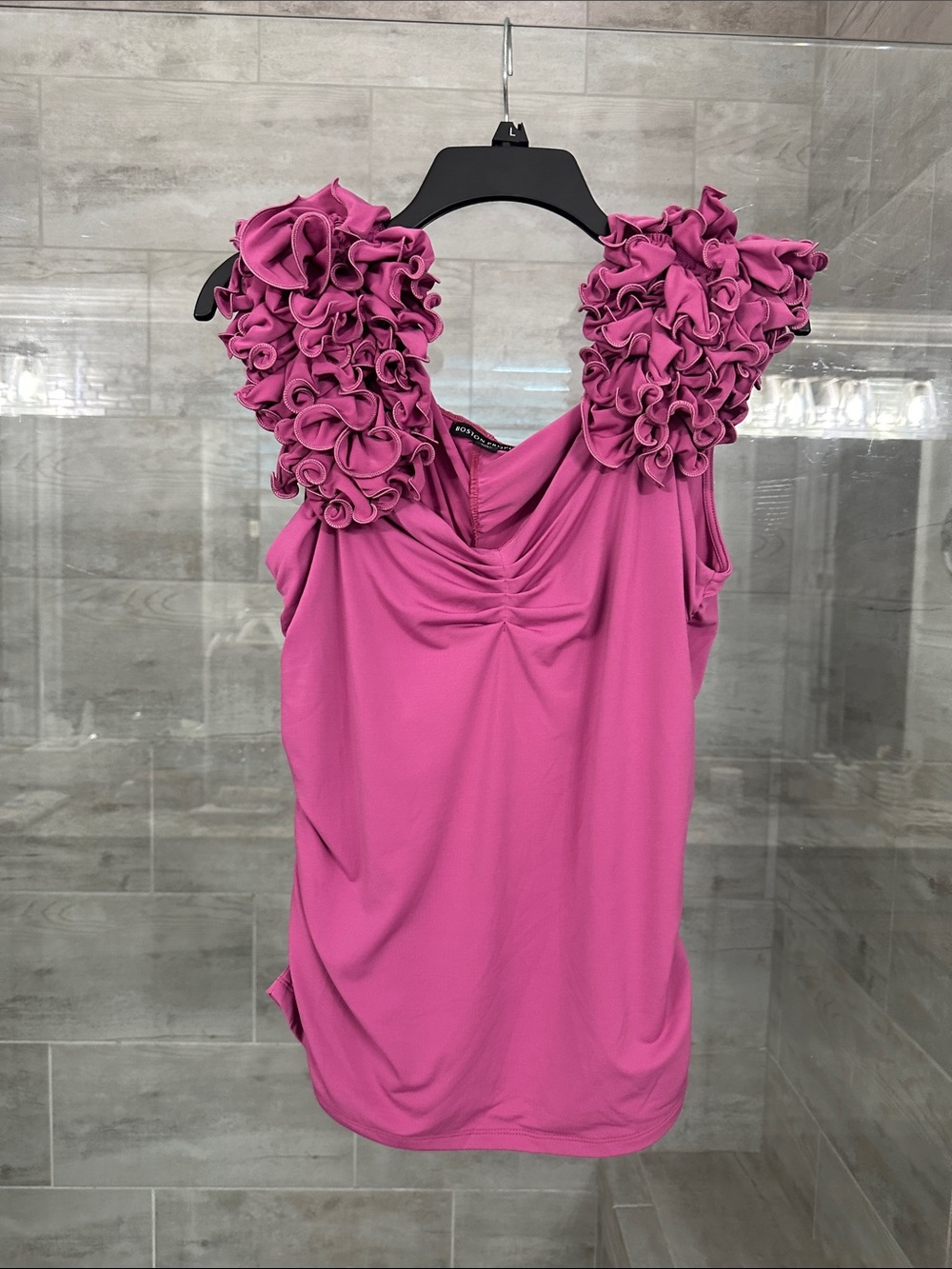 Boston Proper Ruffle-Shoulder Sleeveless Camisole - Magenta